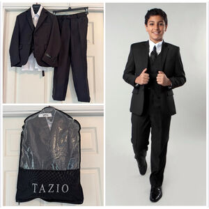 Boys Tazio Black 3 Piece Suit and White Button Down B347 Size 6